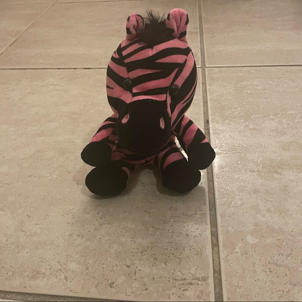Small Build a Bear Stuffed Pink and Black Zebra